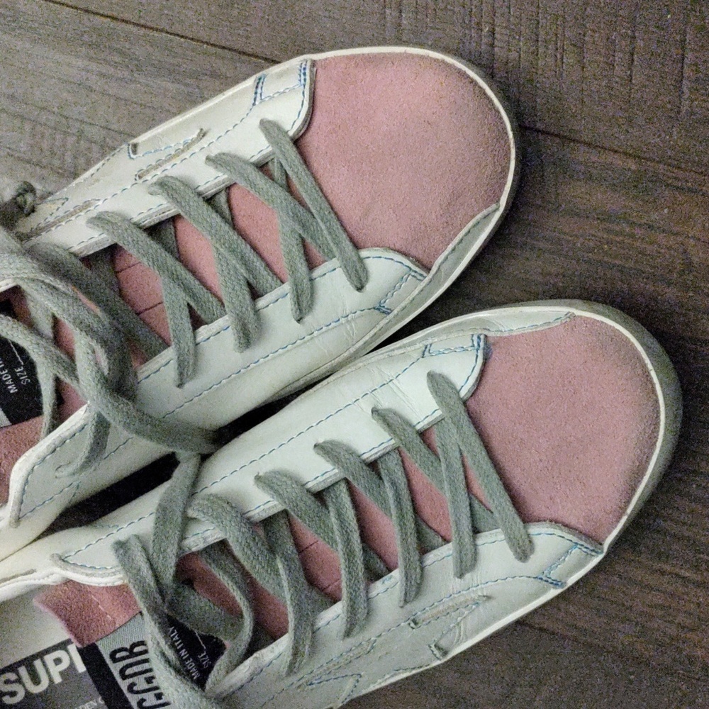 Golden Goose"Superstar" Distressed White Leather/Pink Suede Trainer Sneakers - Picture 4 of 16